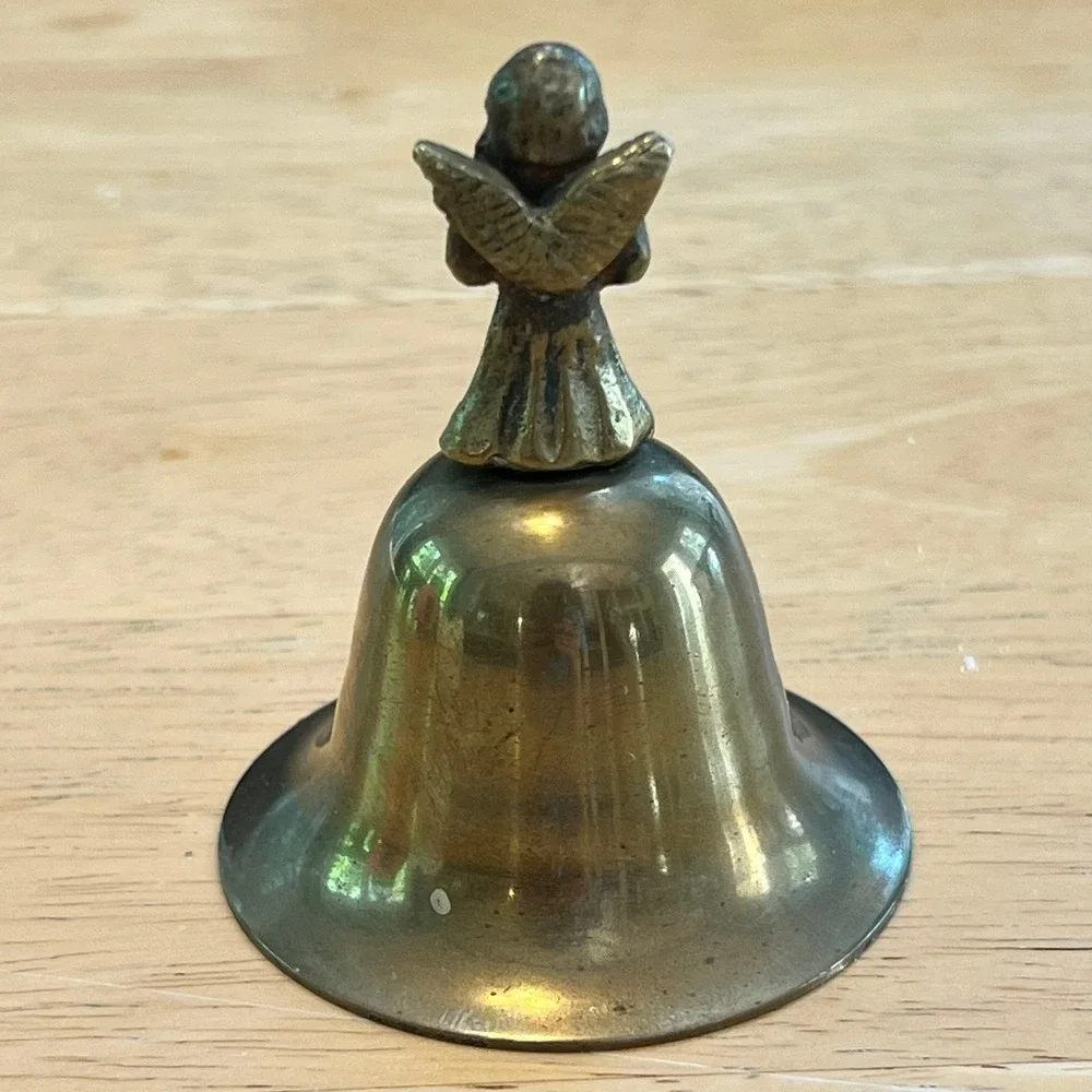 Vintage Brass Angel Hand Bell Praying Cherub Figurine Decorative Collectible